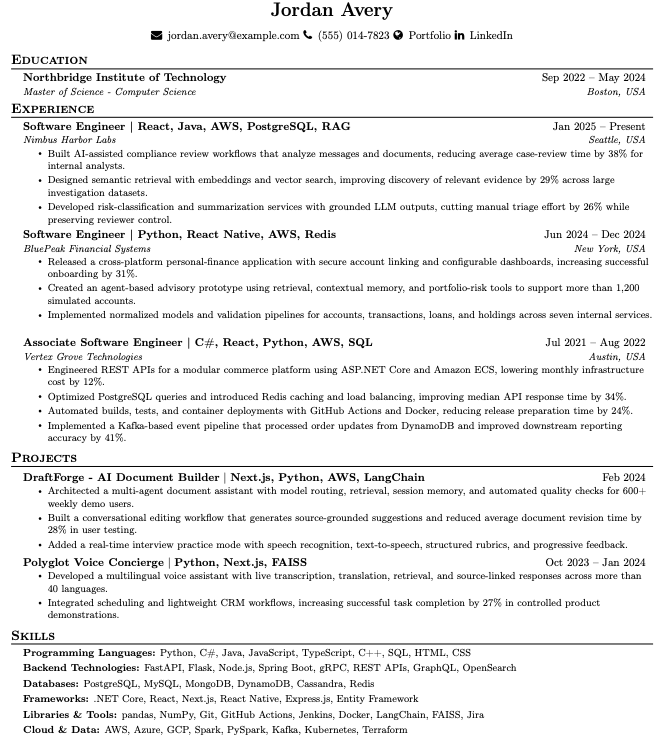 Default resume template preview